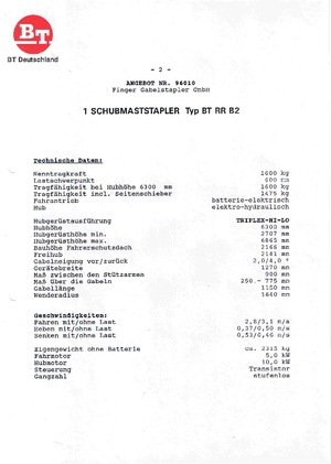 Wózki wysokiego składowania BT RR-B 2 Reflex