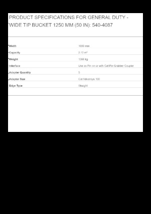 Łyżki do koparek Caterpillar 1250 MM