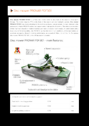 Kosiarka dyskowa bez kondycjonera mocowana z przodu Pronar PDF 301