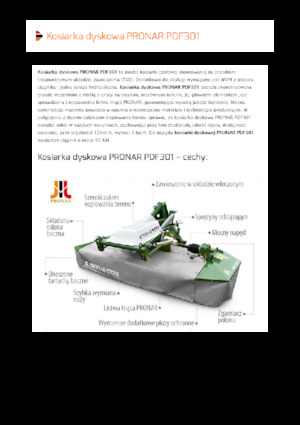 Kosiarka dyskowa bez kondycjonera mocowana z przodu Pronar PDF 301