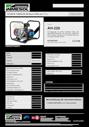 Agregaty prądotwórcze z silnikiem spalinowym INMESOL AH-220-M