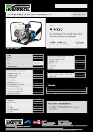 Agregaty prądotwórcze z silnikiem spalinowym INMESOL AH-220-M