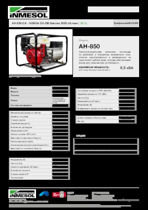 Agregaty prądotwórcze z silnikiem spalinowym INMESOL AH-850-CA