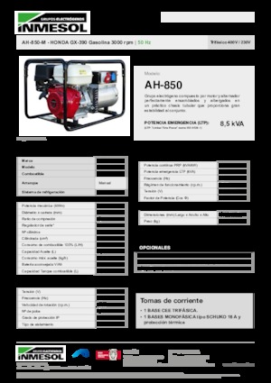 Agregaty prądotwórcze z silnikiem spalinowym INMESOL AH-850-M