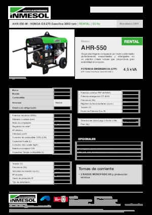 Agregaty prądotwórcze z silnikiem spalinowym INMESOL AHR-550-M