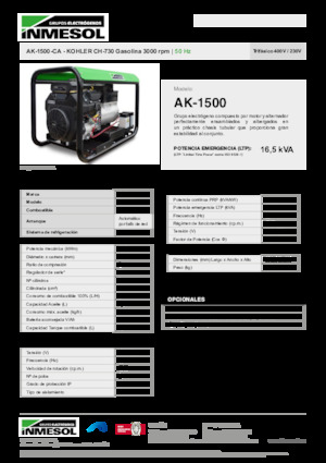 Agregaty prądotwórcze z silnikiem spalinowym INMESOL AK 1500-CA