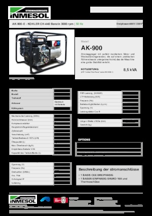Agregaty prądotwórcze z silnikiem spalinowym INMESOL AK-900-E