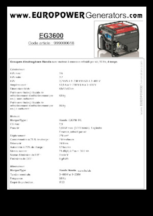 Agregaty prądotwórcze z silnikiem spalinowym Europower EG3600