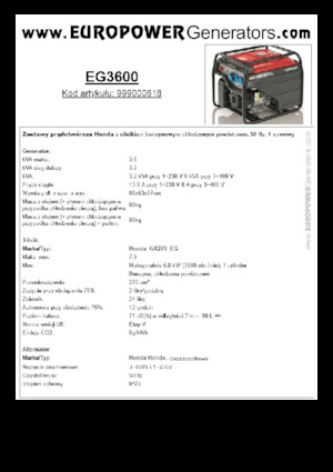 Agregaty prądotwórcze z silnikiem spalinowym Europower EG3600