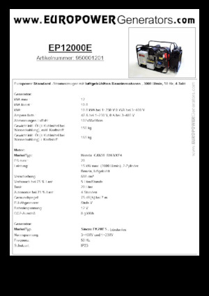 Agregaty prądotwórcze z silnikiem spalinowym Europower EP12000E (S)