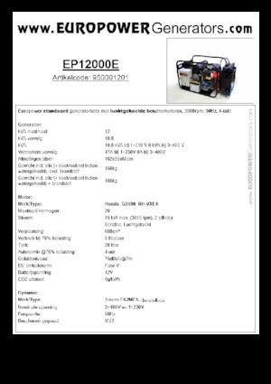 Agregaty prądotwórcze z silnikiem spalinowym Europower EP12000E (S)