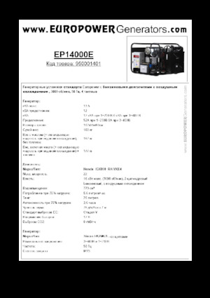 Agregaty prądotwórcze z silnikiem spalinowym Europower EP14000E (S)