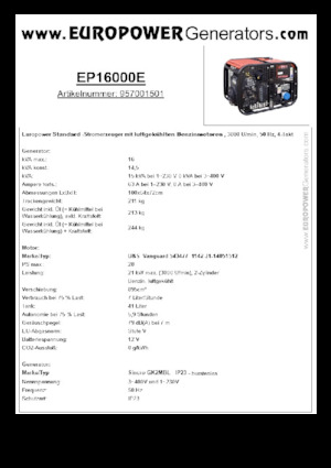 Agregaty prądotwórcze z silnikiem spalinowym Europower EP16000E (S)