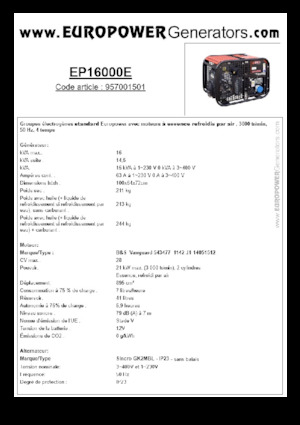 Agregaty prądotwórcze z silnikiem spalinowym Europower EP16000E (S)