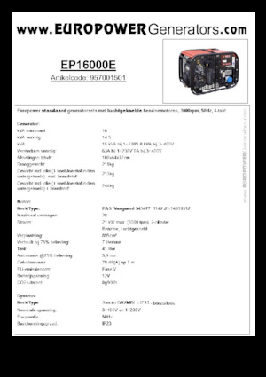 Agregaty prądotwórcze z silnikiem spalinowym Europower EP16000E (S)