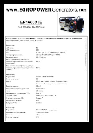 Agregaty prądotwórcze z silnikiem spalinowym Europower EP16000TE (S)