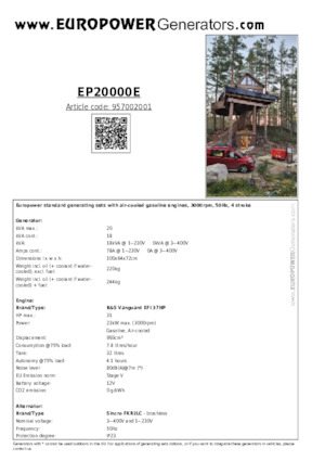 Agregaty prądotwórcze z silnikiem spalinowym Europower EP20000E (S)
