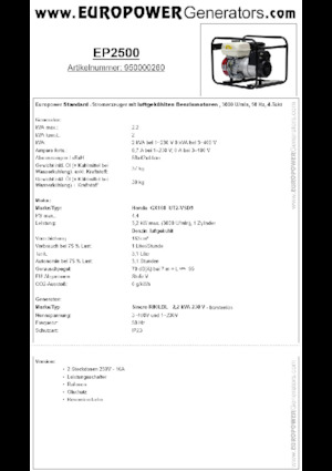 Agregaty prądotwórcze z silnikiem spalinowym Europower EP2500 (S)