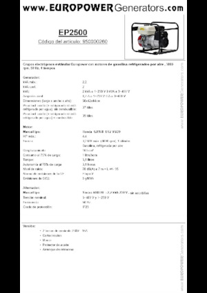 Agregaty prądotwórcze z silnikiem spalinowym Europower EP2500 (S)
