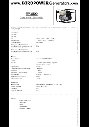 Agregaty prądotwórcze z silnikiem spalinowym Europower EP2500 (S)