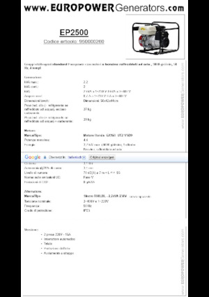 Agregaty prądotwórcze z silnikiem spalinowym Europower EP2500 (S)