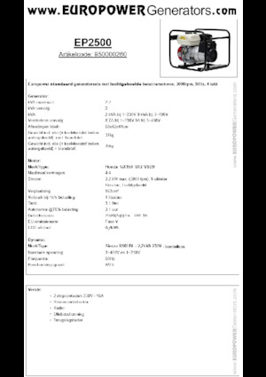 Agregaty prądotwórcze z silnikiem spalinowym Europower EP2500 (S)