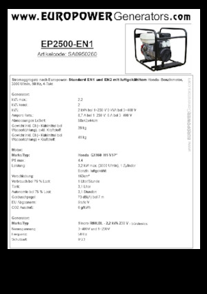 Agregaty prądotwórcze z silnikiem spalinowym Europower EP2500-EN1 (S)