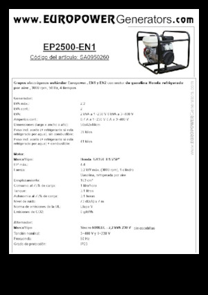 Agregaty prądotwórcze z silnikiem spalinowym Europower EP2500-EN1 (S)