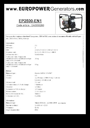 Agregaty prądotwórcze z silnikiem spalinowym Europower EP2500-EN1 (S)