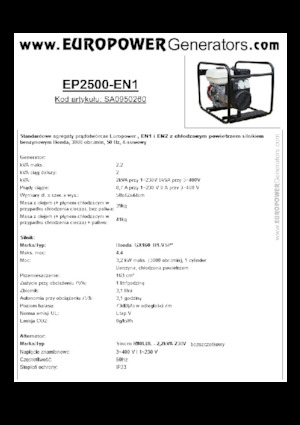 Agregaty prądotwórcze z silnikiem spalinowym Europower EP2500-EN1 (S)