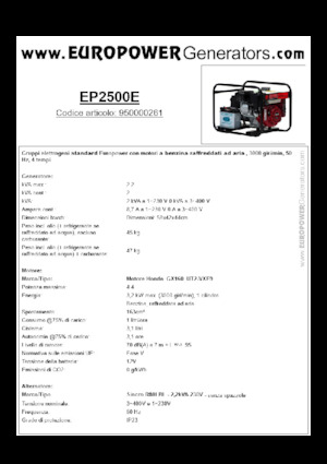 Agregaty prądotwórcze z silnikiem spalinowym Europower EP2500E (S)