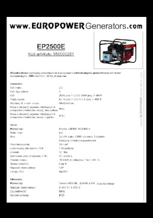 Agregaty prądotwórcze z silnikiem spalinowym Europower EP2500E (S)