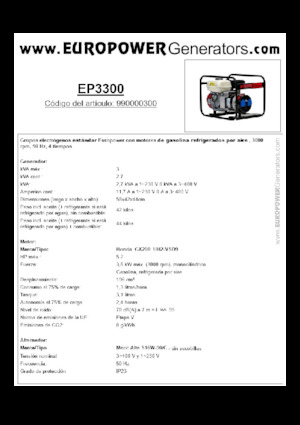 Agregaty prądotwórcze z silnikiem spalinowym Europower EP3300 (MA)