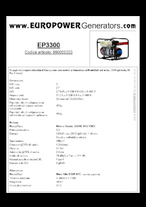 Agregaty prądotwórcze z silnikiem spalinowym Europower EP3300 (MA)
