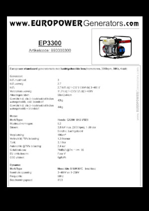 Agregaty prądotwórcze z silnikiem spalinowym Europower EP3300 (MA)