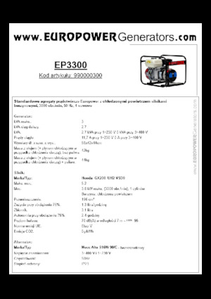 Agregaty prądotwórcze z silnikiem spalinowym Europower EP3300 (MA)