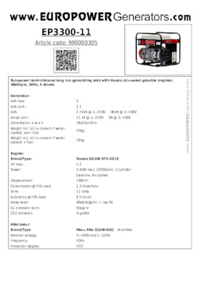 Agregaty prądotwórcze z silnikiem spalinowym Europower EP3300-11 (MA)