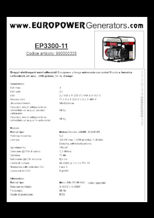 Agregaty prądotwórcze z silnikiem spalinowym Europower EP3300-11 (MA)
