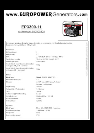 Agregaty prądotwórcze z silnikiem spalinowym Europower EP3300-11 (MA)