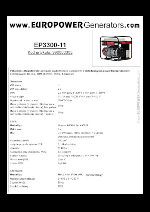 Agregaty prądotwórcze z silnikiem spalinowym Europower EP3300-11 (MA)