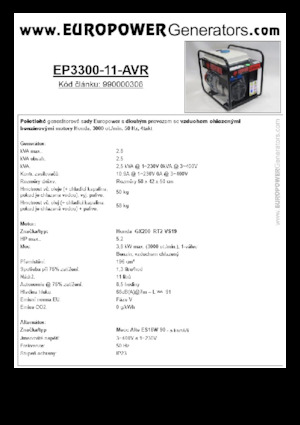 Agregaty prądotwórcze z silnikiem spalinowym Europower EP3300-11-AVR (MA)