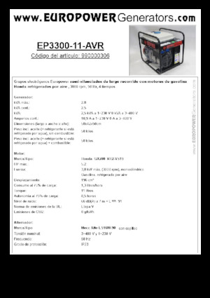 Agregaty prądotwórcze z silnikiem spalinowym Europower EP3300-11-AVR (MA)