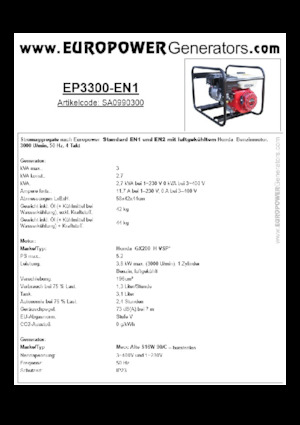 Agregaty prądotwórcze z silnikiem spalinowym Europower EP3300-EN1 (MA)