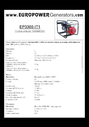 Agregaty prądotwórcze z silnikiem spalinowym Europower EP3300-EN1 (MA)