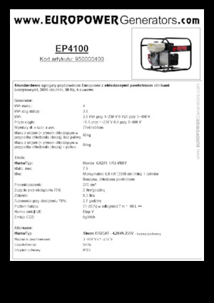 Agregaty prądotwórcze z silnikiem spalinowym Europower EP4100 (S)