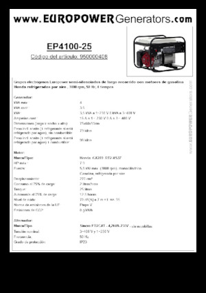 Agregaty prądotwórcze z silnikiem spalinowym Europower EP4100-25 (S)