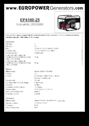 Agregaty prądotwórcze z silnikiem spalinowym Europower EP4100-25 (S)