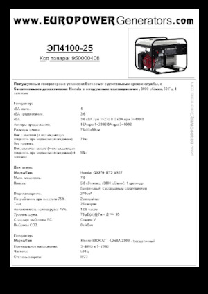 Agregaty prądotwórcze z silnikiem spalinowym Europower EP4100-25 (S)