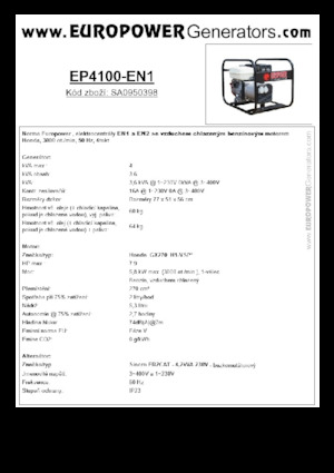 Agregaty prądotwórcze z silnikiem spalinowym Europower EP4100-EN1 (S)