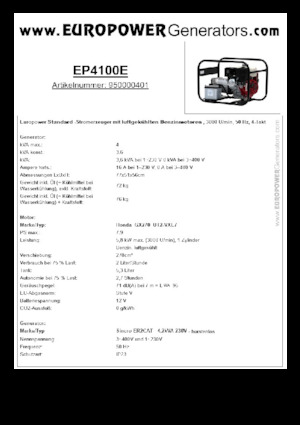 Agregaty prądotwórcze z silnikiem spalinowym Europower EP4100E (S)